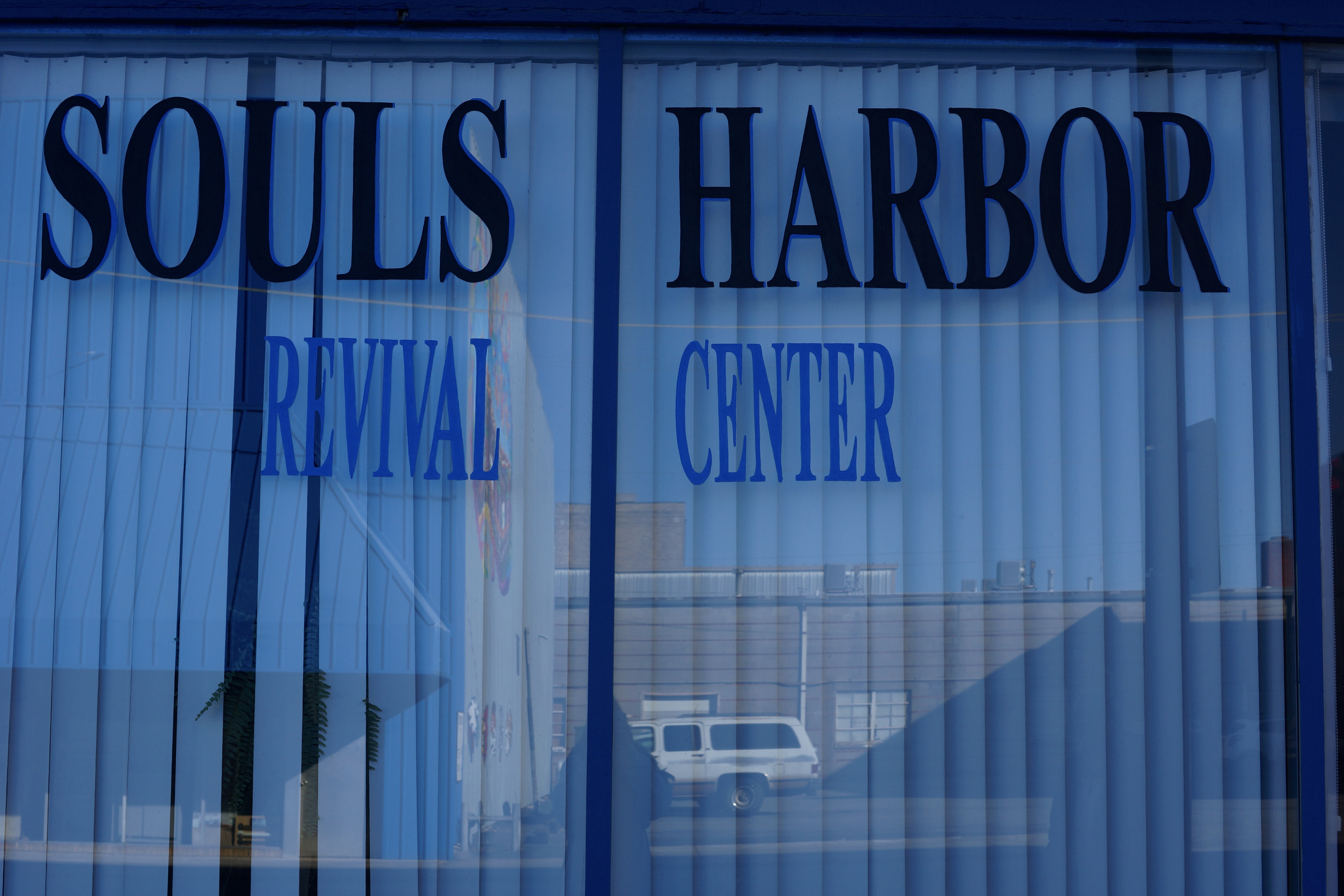 Souls Harbor Food Pantry and Free Store Window branded with Souls Harbor